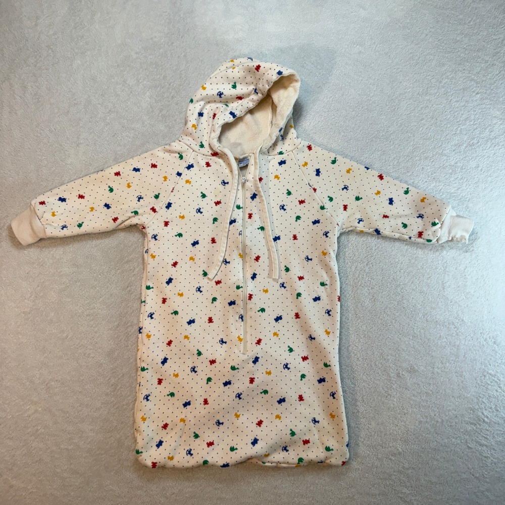 Vintage Small Creations Baby Hooded Bunting Bag Teddy Bear Rocking Horse White